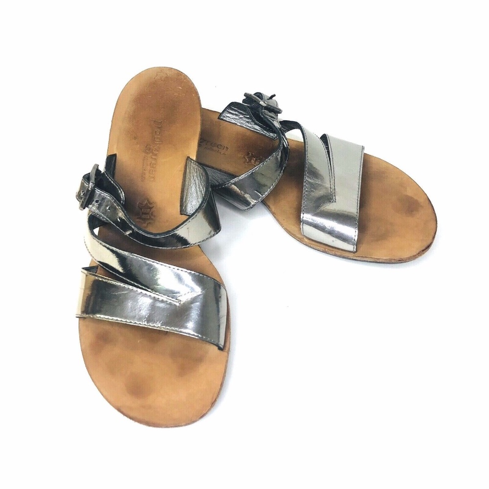 Paul Green Womens Shoes Metallic Pewter Slip On Gladiator Sandals Sz UK 6 US 8.5